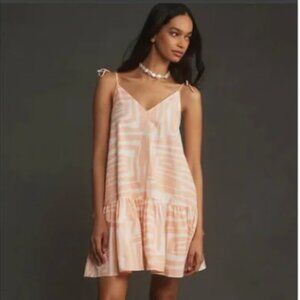 NWT Anthropologie Maeve Flounce Peach White Cotton Mini Dress - Large